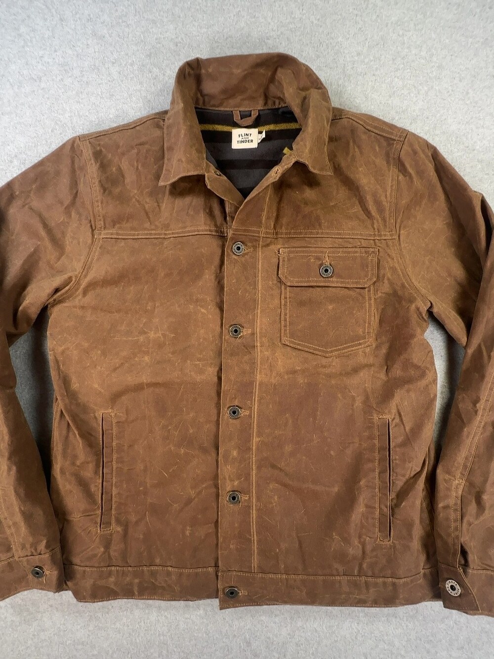 Flint and Tinder Waxed Trucker Jacket Brown Men's Size Large